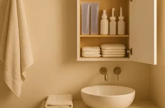 Minimalist bathroom with postpartum care items and warm lighting for healing and recovery