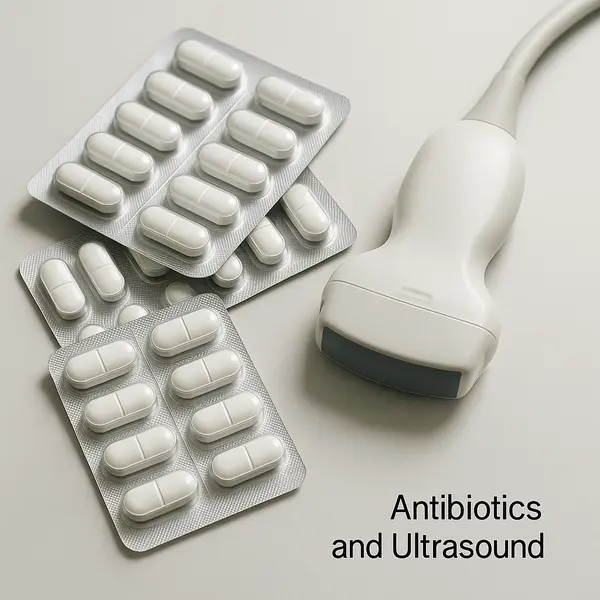 antibiotics blister packs and ultrasound probe for infection diagnosis
