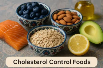 A balanced selection of cholesterol control foods illustrating evidence-based nutrition for improving heart health and maintaining healthy lipid levels.