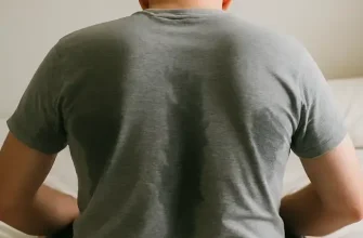 Man waking up sweaty with visible damp patches on his shirt, illustrating sour body odor while sleeping and nighttime sweating discomfort.