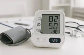 Digital monitor showing low blood pressure and high heart rate as seen in hypotension with tachycardia episodes
