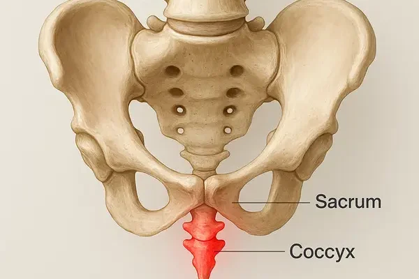Tailbone pain from sitting, coccyx anatomy, lower spine discomfort relief