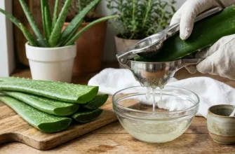 Close-up of extracting fresh organic aloe vera leaf juice into a glass bowl using a manual press for health benefits.