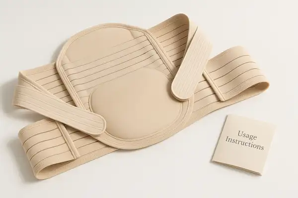 Pregnancy support belt for relieving stomach pressure at 15 weeks on white background