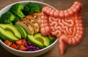 Low-carb diet meal illustrating its impact on gut health and digestion balance through nutrient choices and microbiome effects.