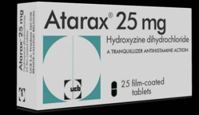 What is hydroxyzine? Hydroxyzine reduces activity in the main nerve system. It also acts as an antihistamine that decreases the natural chemical histamine in the body. Histamine can produce symptoms of sneezing and runny nose, or hives on the skin. Hydroxyzine is used as a sedative to treat stress and anxiety and stress. It is also used together with other medications offered for anesthesia. Hydroxyzine might also be used to control nausea and vomiting. Hydroxyzine is also used to treat allergic skin responses such as hives or contact dermatitis.