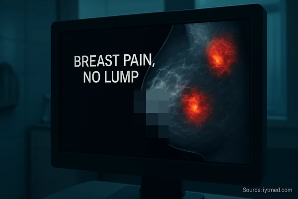 mammogram result showing possible cause of breast pain without lump, diagnostic imaging for non-lump breast discomfort