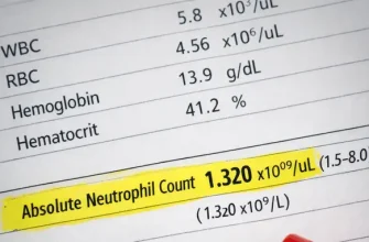 Close-up of complete blood count report highlighting absolute neutrophil count value used for clinical immune status assessment